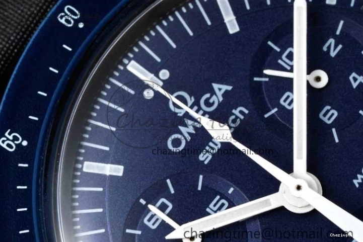 0211 ZipUp Speedmaster Misson To Neptune 1:1 Best Edition Blue Dial On Nylon Strap Quartz 7854